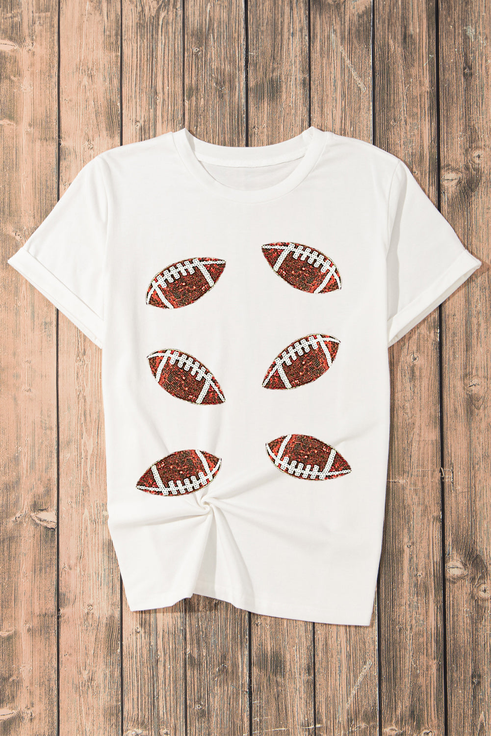 Sequined Rugby Football Graphic Cotton T Shirt