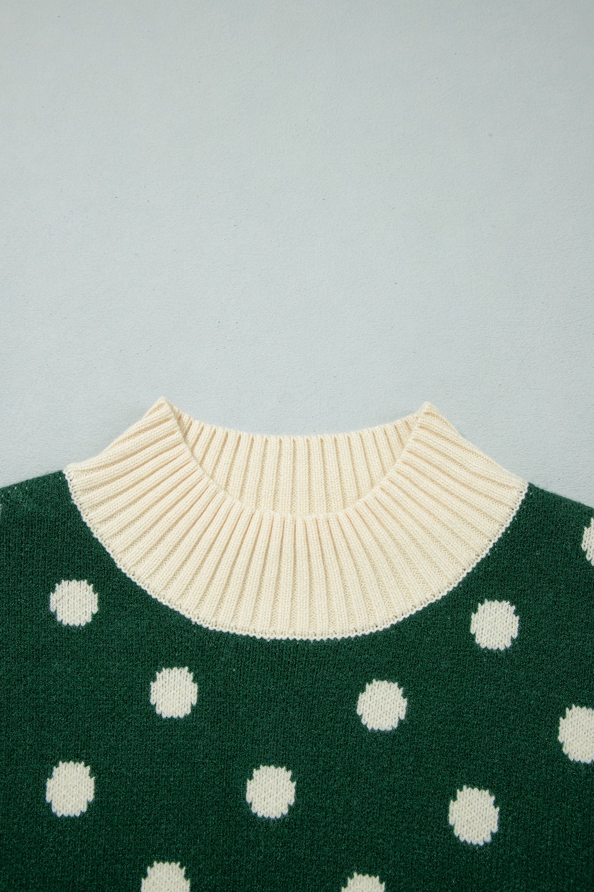 Polka Dot Pattern Ribbed Colorblock Trim Split Tunic Sweater/3 Color Options