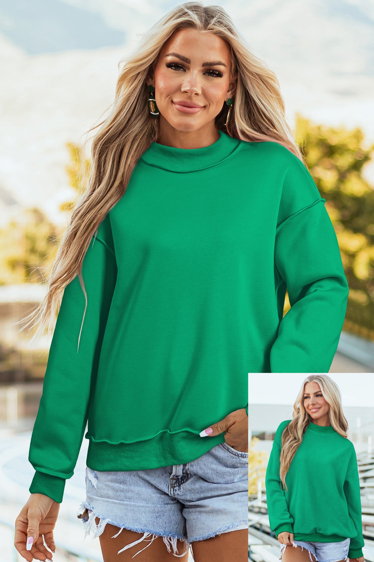 Oversize Drop Shoulder Reversible Mock Neck Sweatshirt/14 Color Options