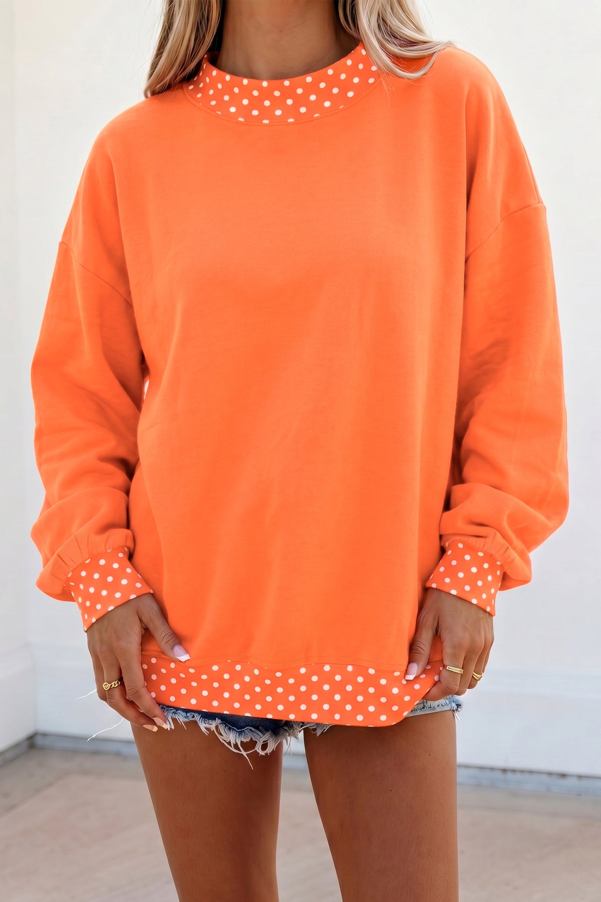 Colorblock Polka Dot Contrast Trim Oversized Sweatshirt/9 Color Options