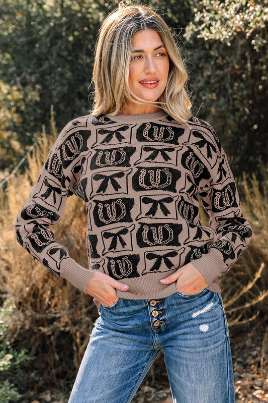 Bows & Horseshoes Fashion Print Sweater/3 Color Options