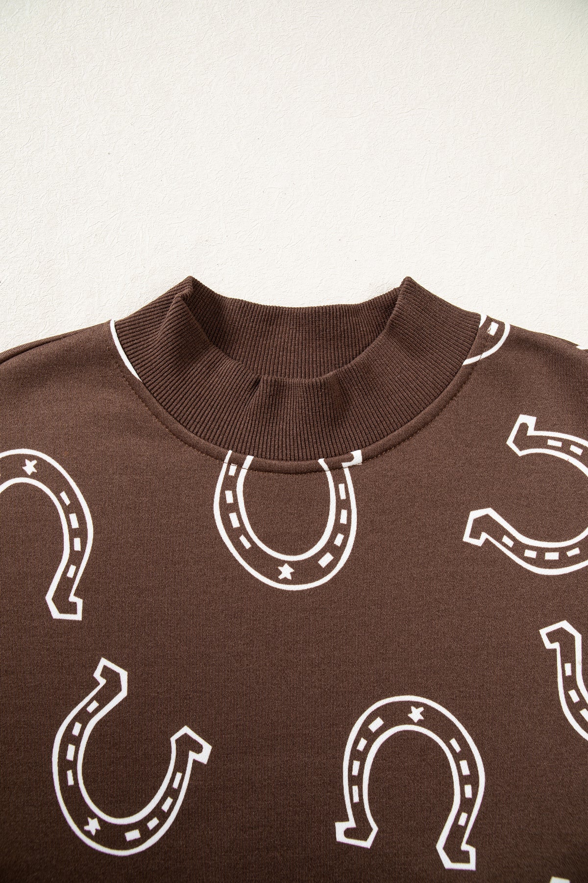 Horseshoe Print Mock Neck Casual Pullover Sweatshirt/2 Colors Options