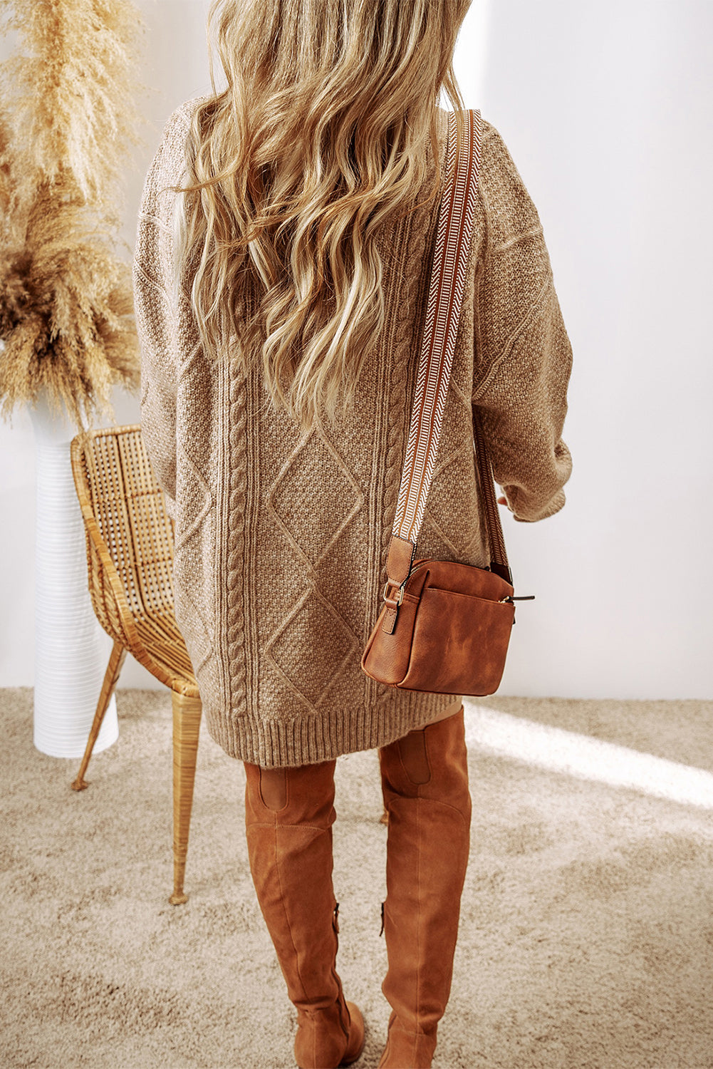 Cable Knit Drop Shoulder Loose Fit Sweater Dress/6 Color Options